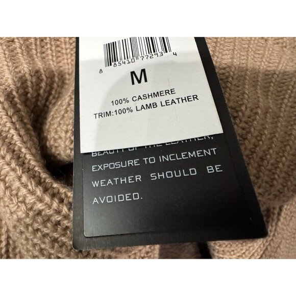 Ralph Lauren Black Label NWT Ribbed Sweater 100% Cashmere & Lamb Leather Tan M - Picture 5 of 7